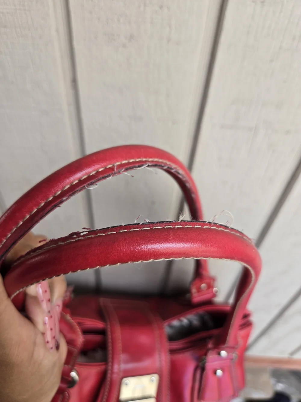 Vintage Red Women's Satchel Handbag with Silver Lock Detail